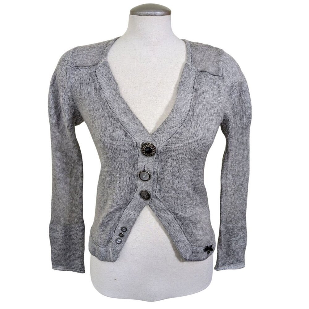 Womens Mohair Blend Cropped Cardigan Sweater Size S Mismatched Buttons Holland